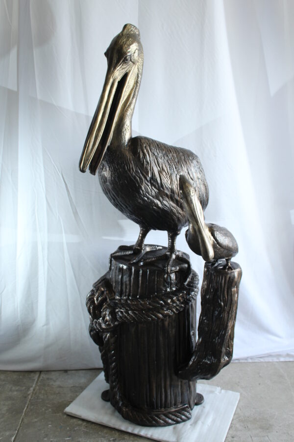 Giant Aluminum Mama Pelican with Baby Pelican Statue on Post 40" x 33" x 78"H - Image 5