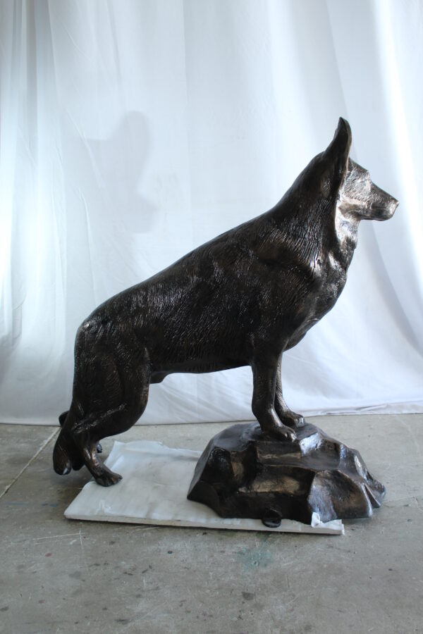 Giant Aluminum German Shepherd Statue Standing on Rock Base 46" x 20" x 49"H - Image 11