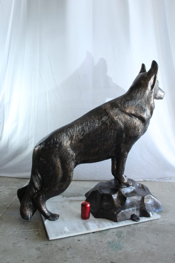 Giant Aluminum German Shepherd Statue Standing on Rock Base 46" x 20" x 49"H - Image 12