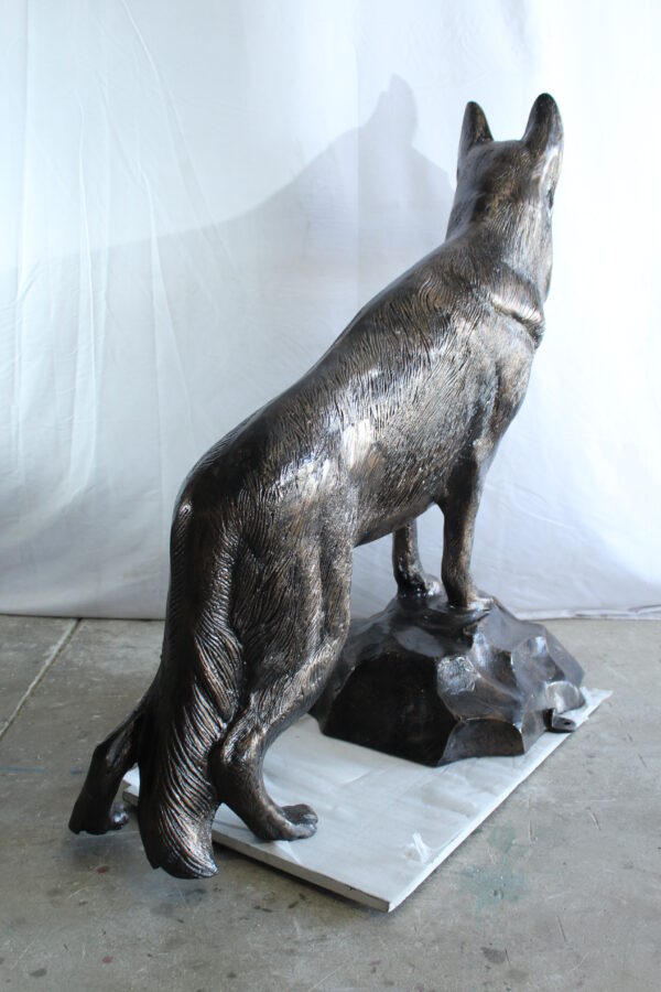 Giant Aluminum German Shepherd Statue Standing on Rock Base 46" x 20" x 49"H - Image 13