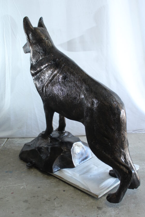 Giant Aluminum German Shepherd Statue Standing on Rock Base 46" x 20" x 49"H - Image 2