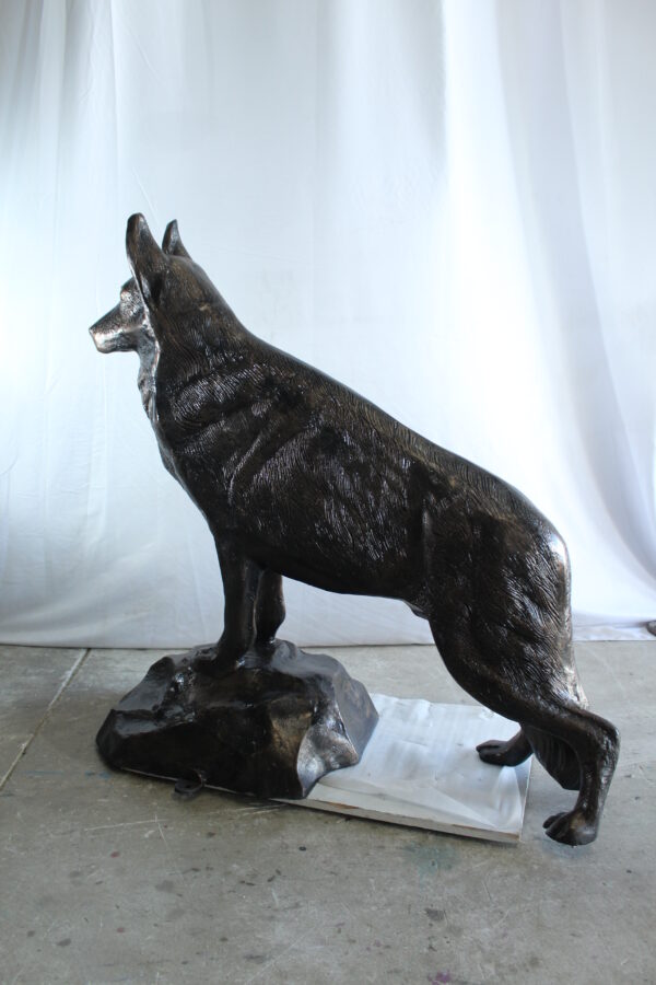 Giant Aluminum German Shepherd Statue Standing on Rock Base 46" x 20" x 49"H - Image 3