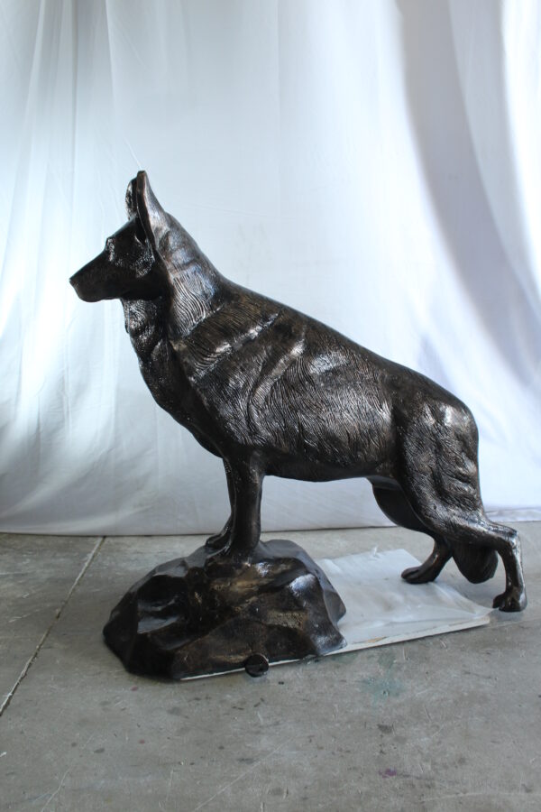 Giant Aluminum German Shepherd Statue Standing on Rock Base 46" x 20" x 49"H - Image 4