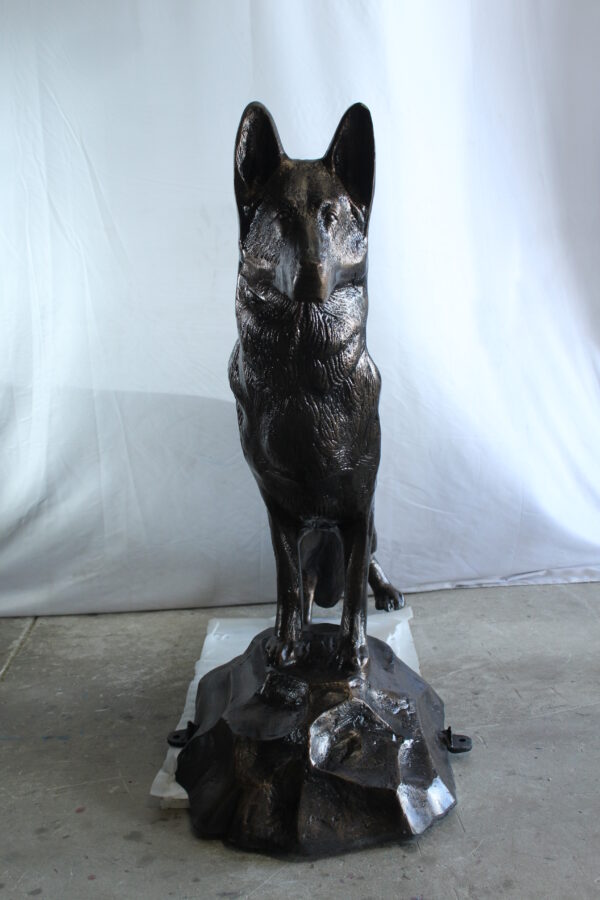 Giant Aluminum German Shepherd Statue Standing on Rock Base 46" x 20" x 49"H - Image 5