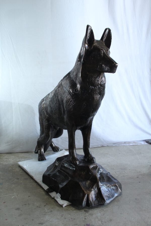 Giant Aluminum German Shepherd Statue Standing on Rock Base 46" x 20" x 49"H - Image 6