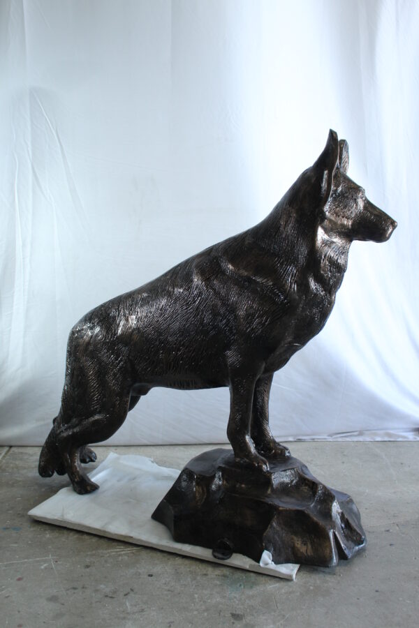 Giant Aluminum German Shepherd Statue Standing on Rock Base 46" x 20" x 49"H - Image 7