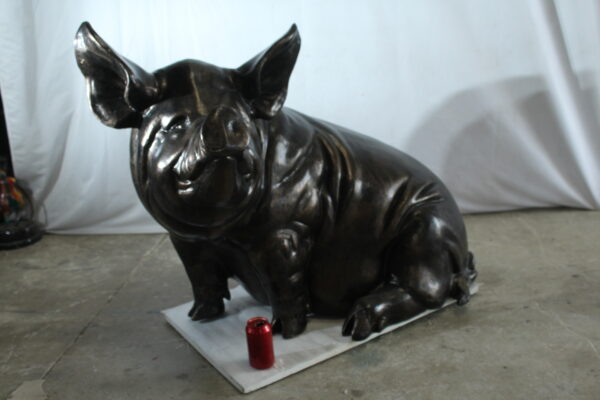 Large Sitting Pig Aluminum Statue with Realistic Details 43" x 27" x 35"H - Image 11