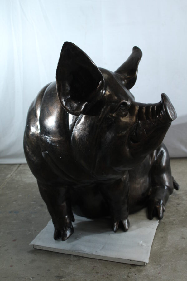 Large Sitting Pig Aluminum Statue with Realistic Details 43" x 27" x 35"H - Image 12