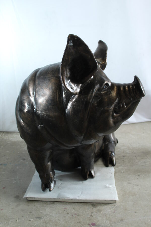 Large Sitting Pig Aluminum Statue with Realistic Details 43" x 27" x 35"H - Image 4