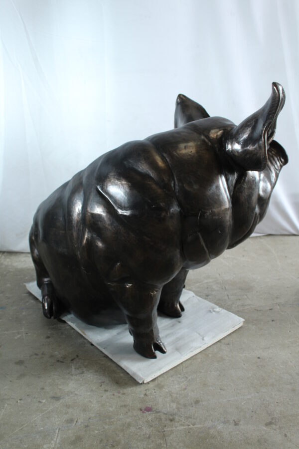 Large Sitting Pig Aluminum Statue with Realistic Details 43" x 27" x 35"H - Image 5