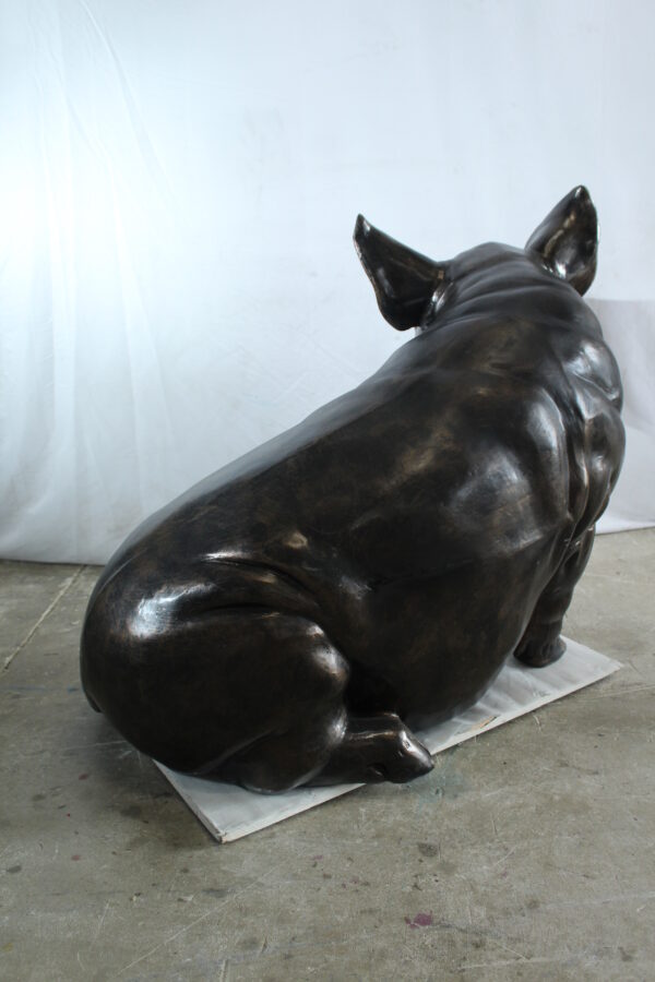 Large Sitting Pig Aluminum Statue with Realistic Details 43" x 27" x 35"H - Image 6