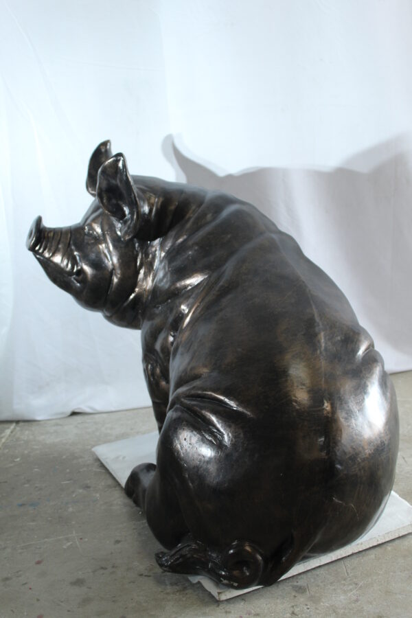 Large Sitting Pig Aluminum Statue with Realistic Details 43" x 27" x 35"H - Image 7