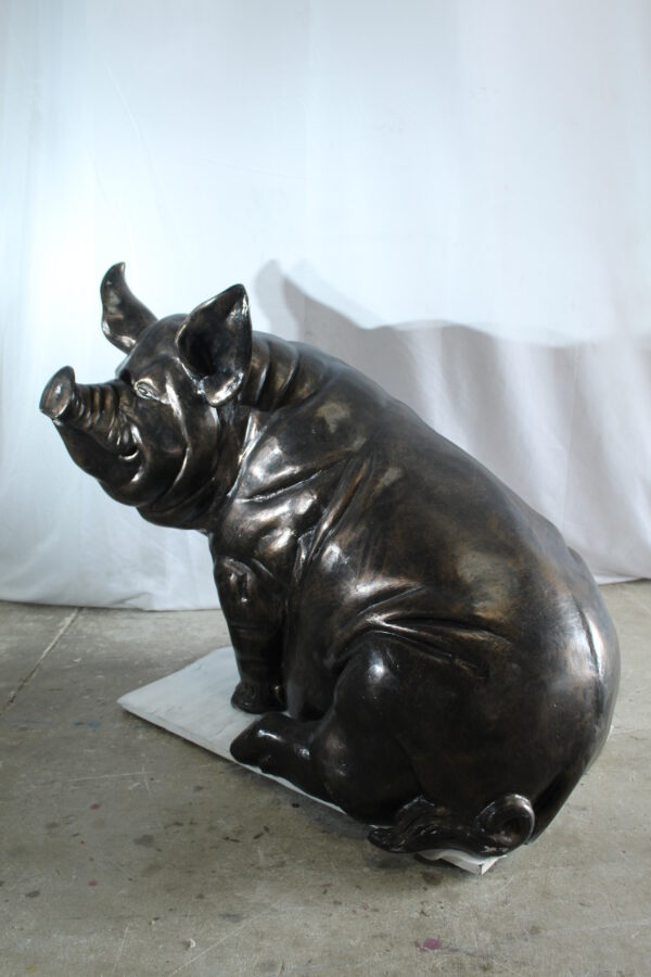 Large Sitting Pig Aluminum Statue with Realistic Details 43" x 27" x 35"H - Image 8
