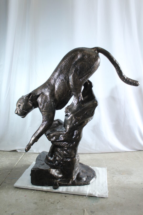 Aluminum Panther Cugar Climbing Rock Statue with Striking Detail 44 x 20 x 50"H - Image 6