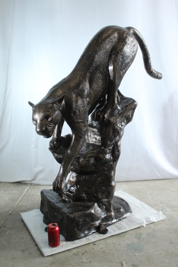 Aluminum Panther Cugar Climbing Rock Statue with Striking Detail 44 x 20 x 50"H - Image 7