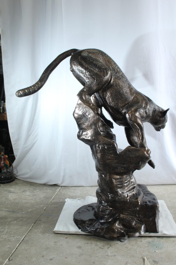 Aluminum Panther Cugar Climbing Rock Statue with Striking Detail 44 x 20 x 50"H - Image 11