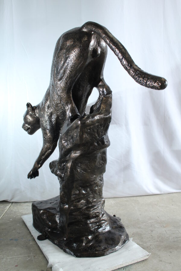 Aluminum Panther Cugar Climbing Rock Statue with Striking Detail 44 x 20 x 50"H - Image 2