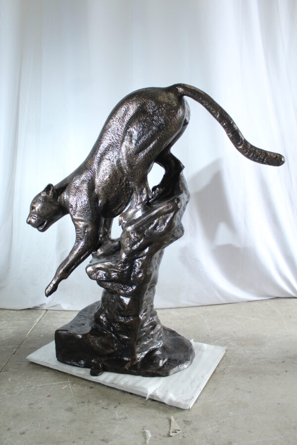 Aluminum Panther Cugar Climbing Rock Statue with Striking Detail 44 x 20 x 50"H - Image 3