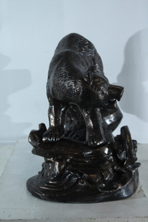 Aluminum Bear Catching Fish Statue with River Rock Detail 25" x 15" x 22"H - Image 14