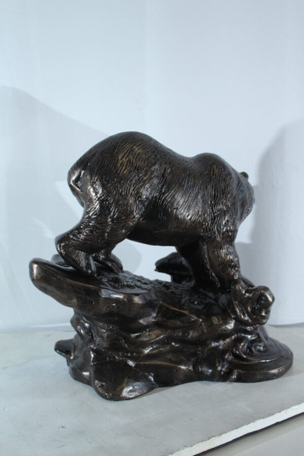 Aluminum Bear Catching Fish Statue with River Rock Detail 25" x 15" x 22"H - Image 5