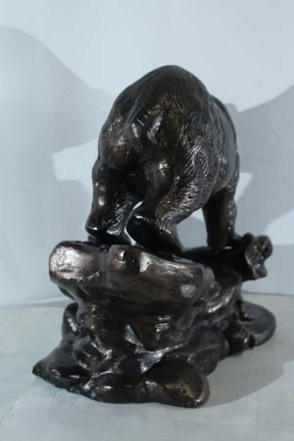 Aluminum Bear Catching Fish Statue with River Rock Detail 25" x 15" x 22"H - Image 6