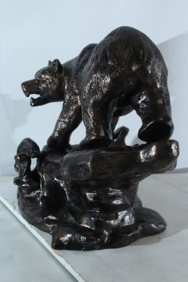 Aluminum Bear Catching Fish Statue with River Rock Detail 25" x 15" x 22"H - Image 7