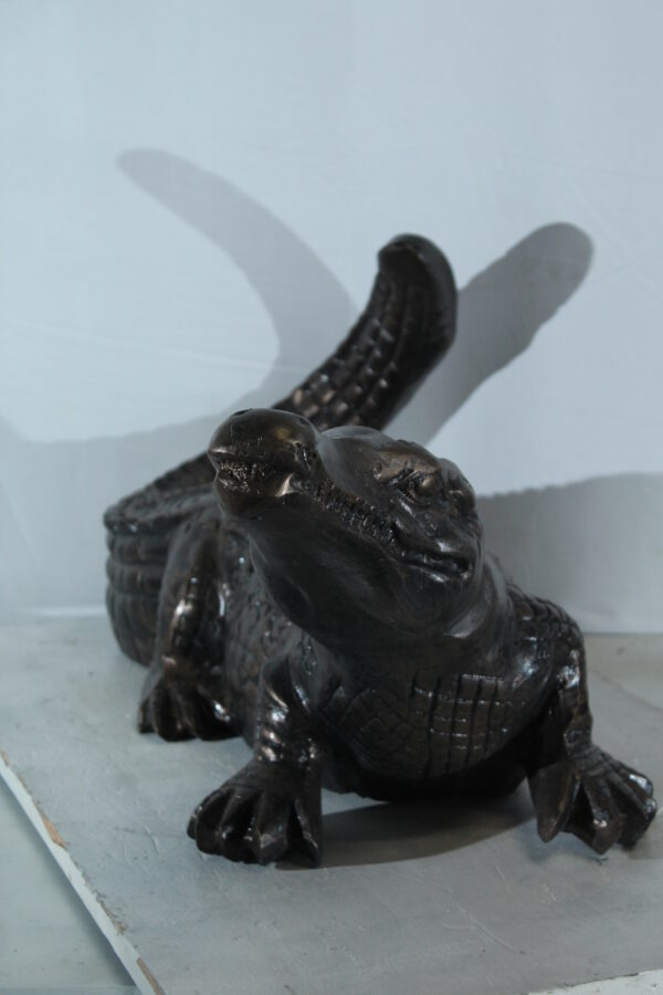Aluminum Alligator Statue with Raised Tail and Textured Skin 36" x 15" x 13"H - Image 4