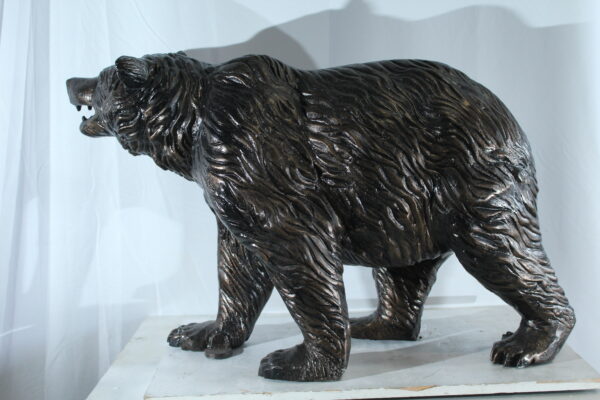 Aluminum Bear Statue with Open Mouth and Textured Fur Finish 42" x 14" x 23"H - Image 8