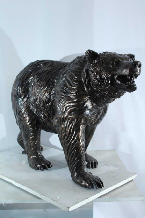 Aluminum Bear Statue with Open Mouth and Textured Fur Finish 42" x 14" x 23"H - Image 12