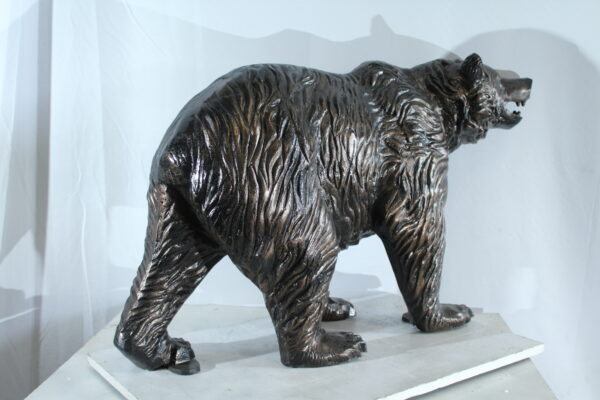 Aluminum Bear Statue with Open Mouth and Textured Fur Finish 42" x 14" x 23"H - Image 2