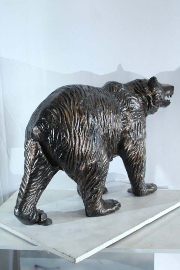 Aluminum Bear Statue with Open Mouth and Textured Fur Finish 42" x 14" x 23"H - Image 3