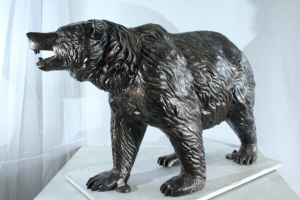 Aluminum Bear Statue with Open Mouth and Textured Fur Finish 42" x 14" x 23"H - Image 4