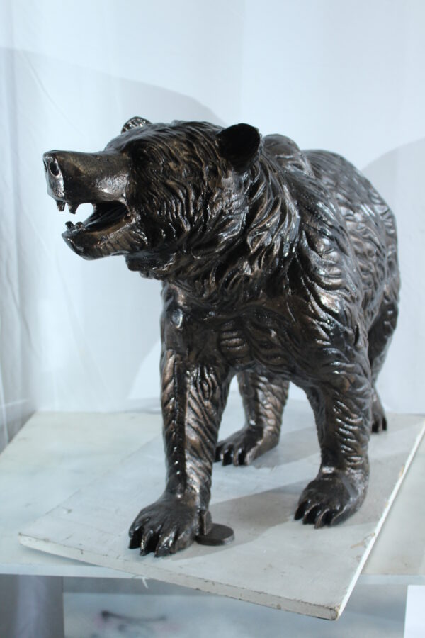Aluminum Bear Statue with Open Mouth and Textured Fur Finish 42" x 14" x 23"H - Image 5