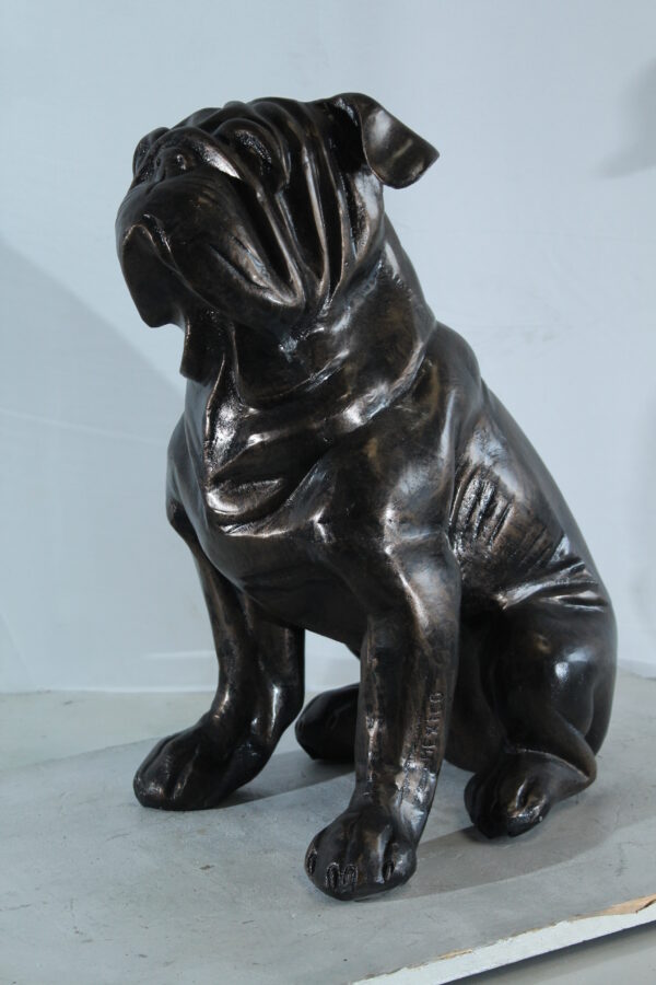 Aluminum Bulldog Statue with Sitting Pose and Wrinkled Detail 21" x 11" x 23"H - Image 2