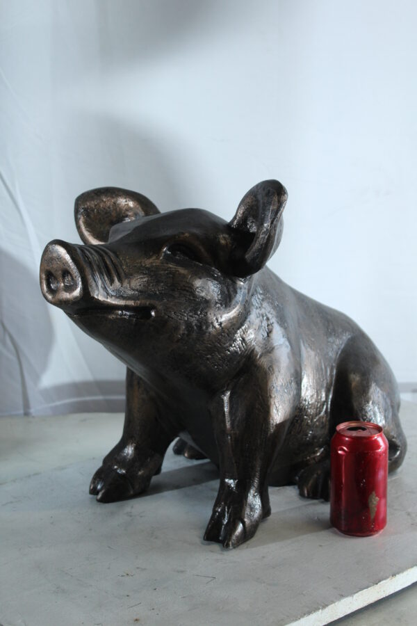 Playful Pig Sitting Statue Aluminum Animal Décor 42" x 14" x 15"H - Image 2