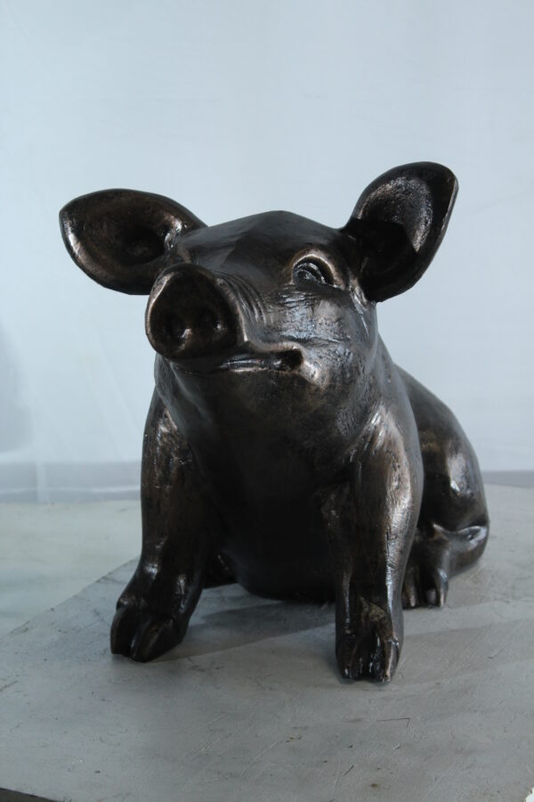 Playful Pig Sitting Statue Aluminum Animal Décor 42" x 14" x 15"H - Image 3