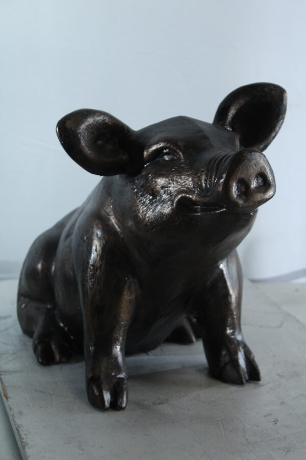 Playful Pig Sitting Statue Aluminum Animal Décor 42" x 14" x 15"H - Image 4