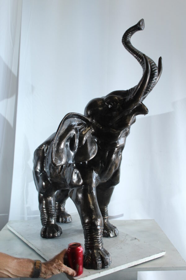 Majestic Aluminum Elephant Statue with Raised Trunk 33" x 25" x 44"H - Image 5