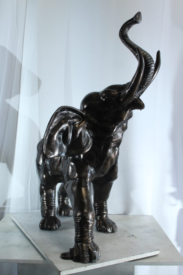 Majestic Aluminum Elephant Statue with Raised Trunk 33" x 25" x 44"H - Image 12