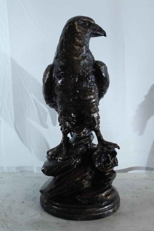 Aluminum Eagle Statue on Tree Stump with Natural Finish 20" x 12" x 14"H - Image 3