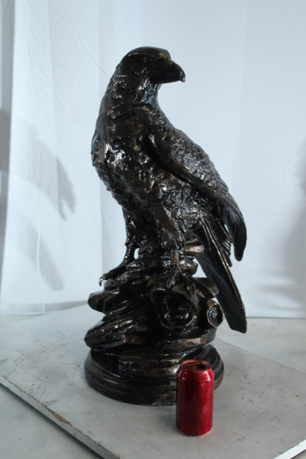 Aluminum Eagle Statue on Tree Stump with Natural Finish 20" x 12" x 14"H - Image 4