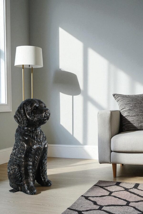 Aluminum Goldendoodle Dog Statue with Curly Fur Detail 21" x 11" x 27"H - Image 12