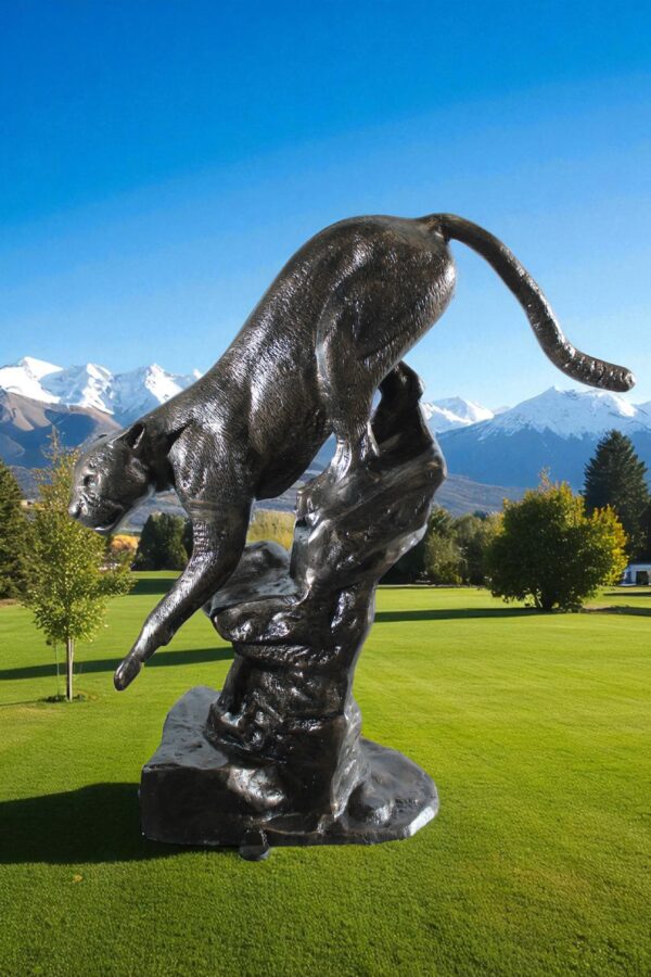 Aluminum Panther Cugar Climbing Rock Statue with Striking Detail 44 x 20 x 50"H - Image 4