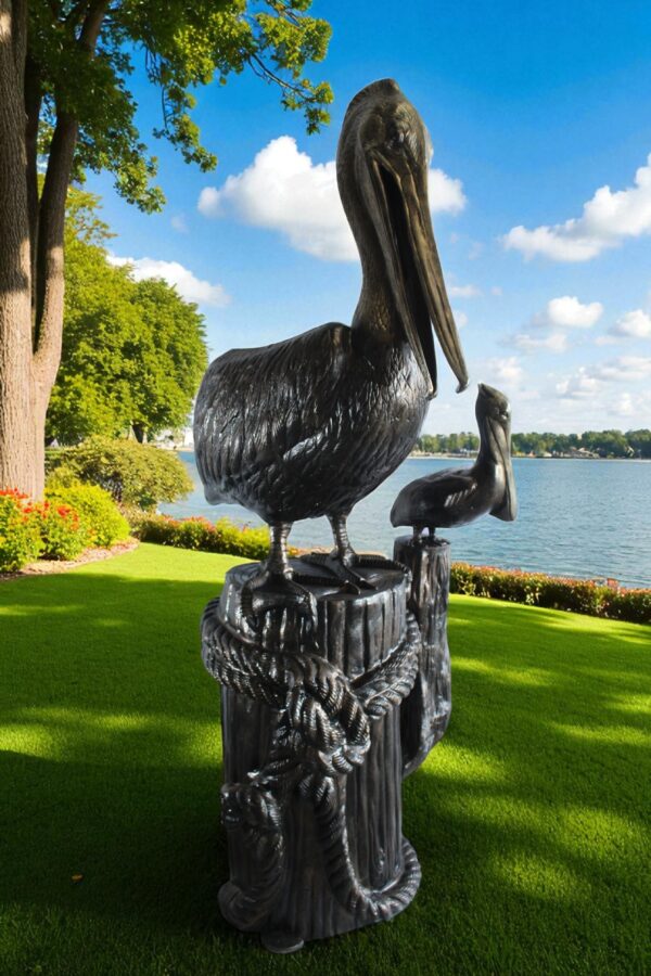 Giant Aluminum Mama Pelican with Baby Pelican Statue on Post 40" x 33" x 78"H - Image 7