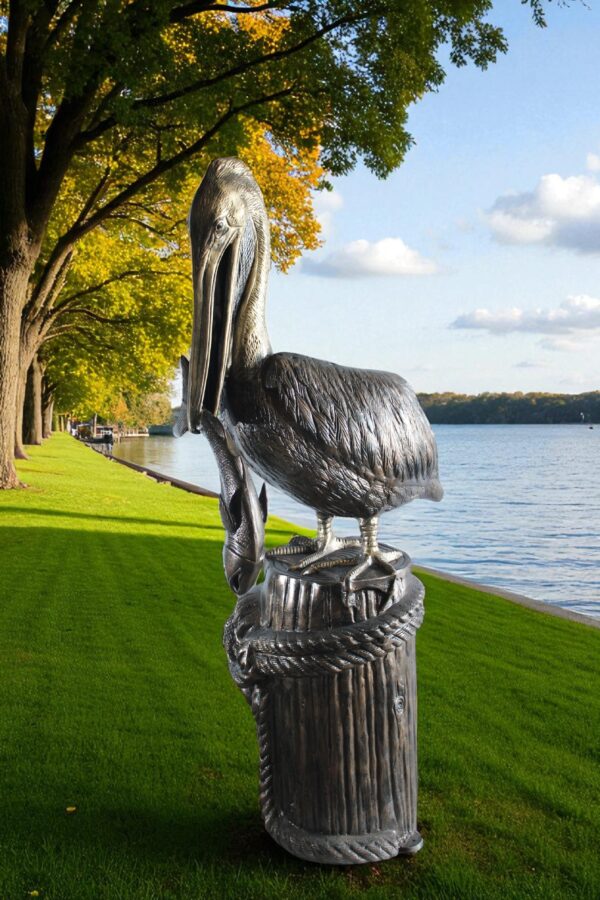 Giant Aluminum Pelican Statue Catching Fish on Dock Post 40" x 33" x 78"H - Image 10