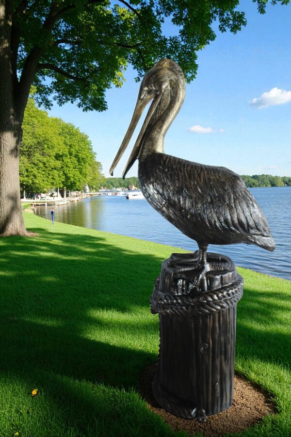 Giant Aluminum Pelican Statue Standing on Dock Post Sculpture 40" x 33" x 78"H - Image 9