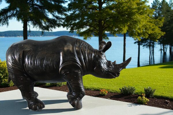 Giant Aluminum Rhinoceros Statue with Detailed Armor Texture 60" x 17" x 35"H - Image 9
