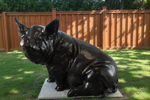 Large Sitting Pig Aluminum Statue with Realistic Details 43" x 27" x 35"H - Image 9