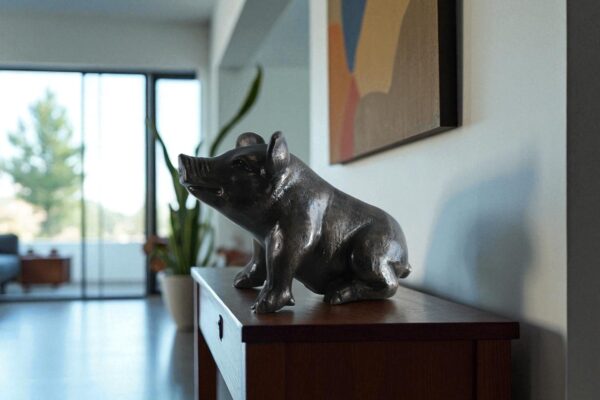 Playful Pig Sitting Statue Aluminum Animal Décor 42" x 14" x 15"H - Image 12