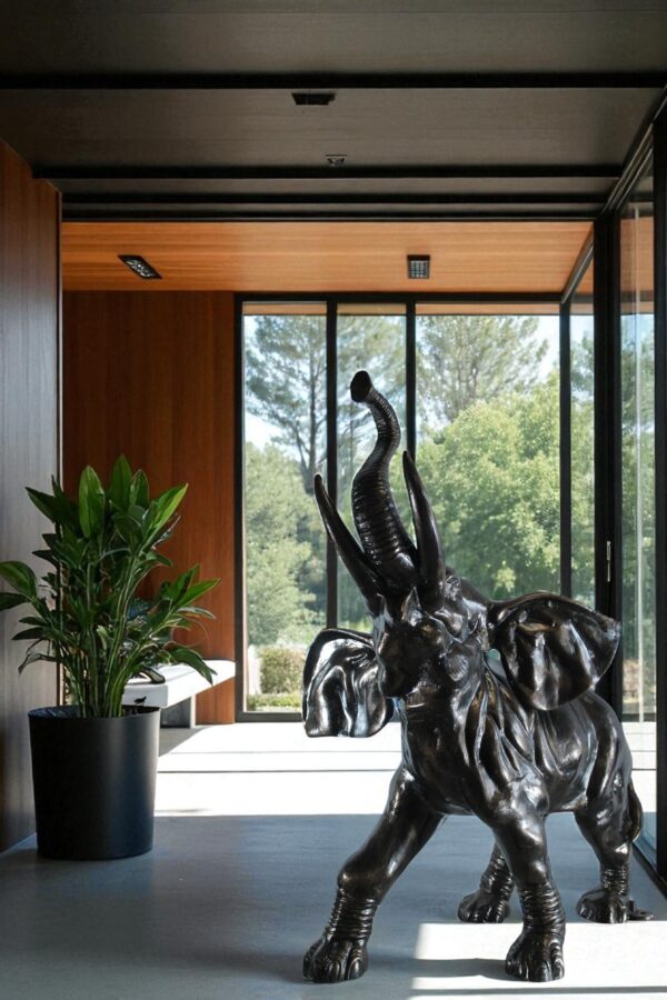 Majestic Aluminum Elephant Statue with Raised Trunk 33" x 25" x 44"H - Image 13